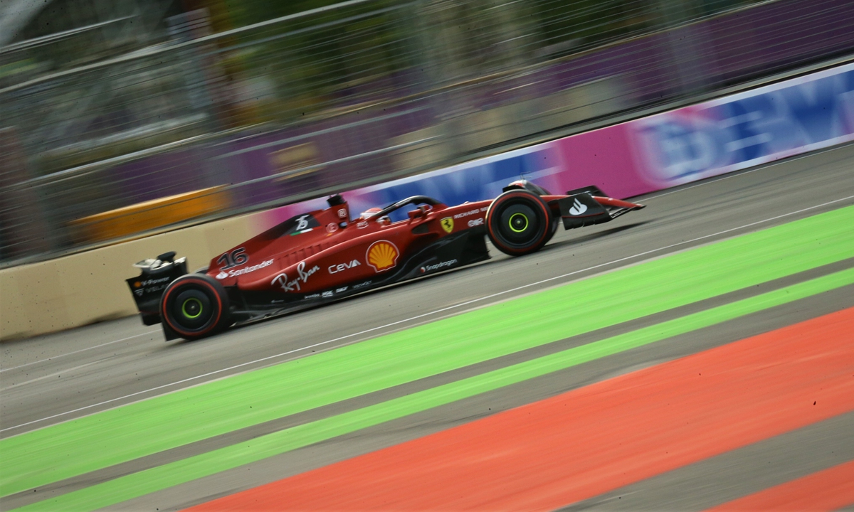 Charles Leclerc of Ferrari drives on track during the Azerbaijan Grand Prix in Baku on June 12, 2022.  Photo: VCG