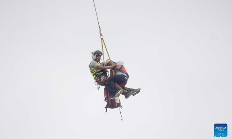 Photo taken on June 15, 2022 shows the scene of an emergency drill conducted by Civil Aviation Authority of Nepal (CAAN) at Tribhuvan International Airport in Kathmandu, Nepal.(Photo: Xinhua)