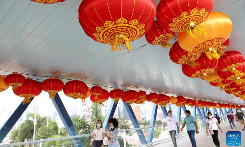 Lanterns are hung above a corridor in Hong Kong, south China, June 19, 2022. This year marks the 25th anniversary of Hong Kong's return to the motherland.Photo:Xinhua