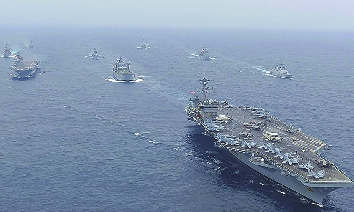 The US-led 2020 Malabar naval exercise in the Bay of Bengal 
Photo: VCG