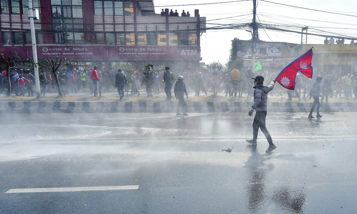 Demonstrators protest against the proposed grant agreement from America under the Millennium Challenge Corporation (MCC), in Kathmandu on February 24, 2022. Photo: VCG