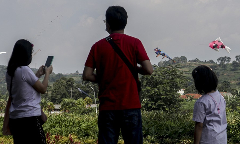 People view kites during the World Kite Festival in Bogor, West Java, Indonesia, June 19, 2022.Photo:Xinhua