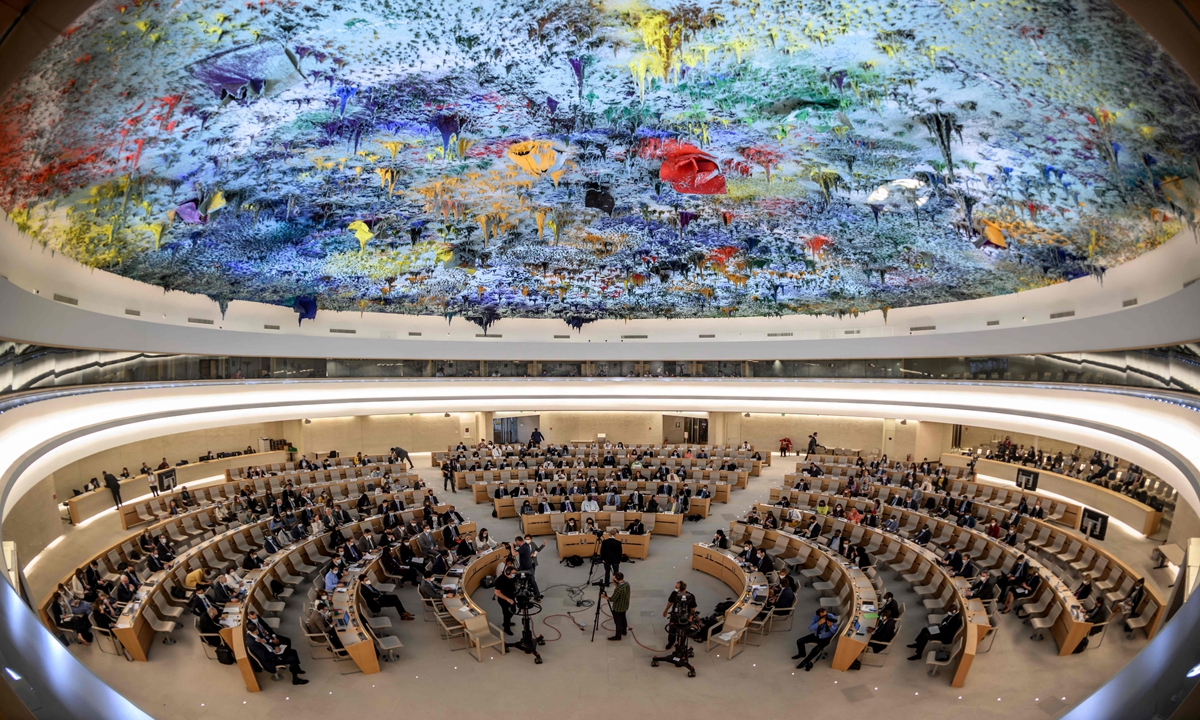 A meeting held by the UN Human Rights Council in Geneva, Switzerland, in May 2022. Photo: VCG