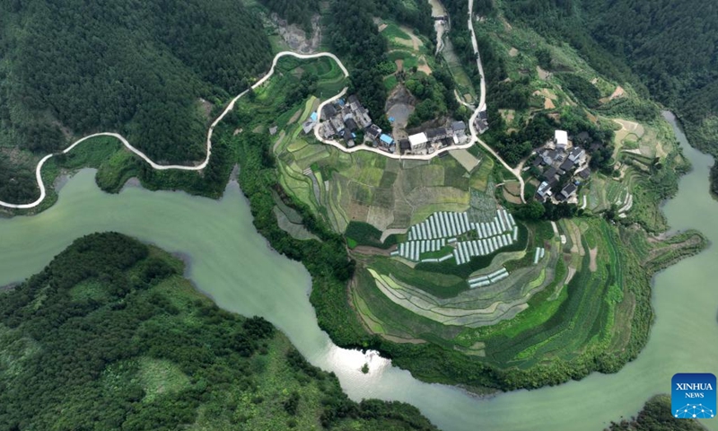 Aerial photo taken on June 21, 2022 shows the view of Xiaxi Reservoir in Cengong County, Qiandongnan Miao and Dong Autonomous Prefecture, southwest China's Guizhou Province.(Photo: Xinhua)
