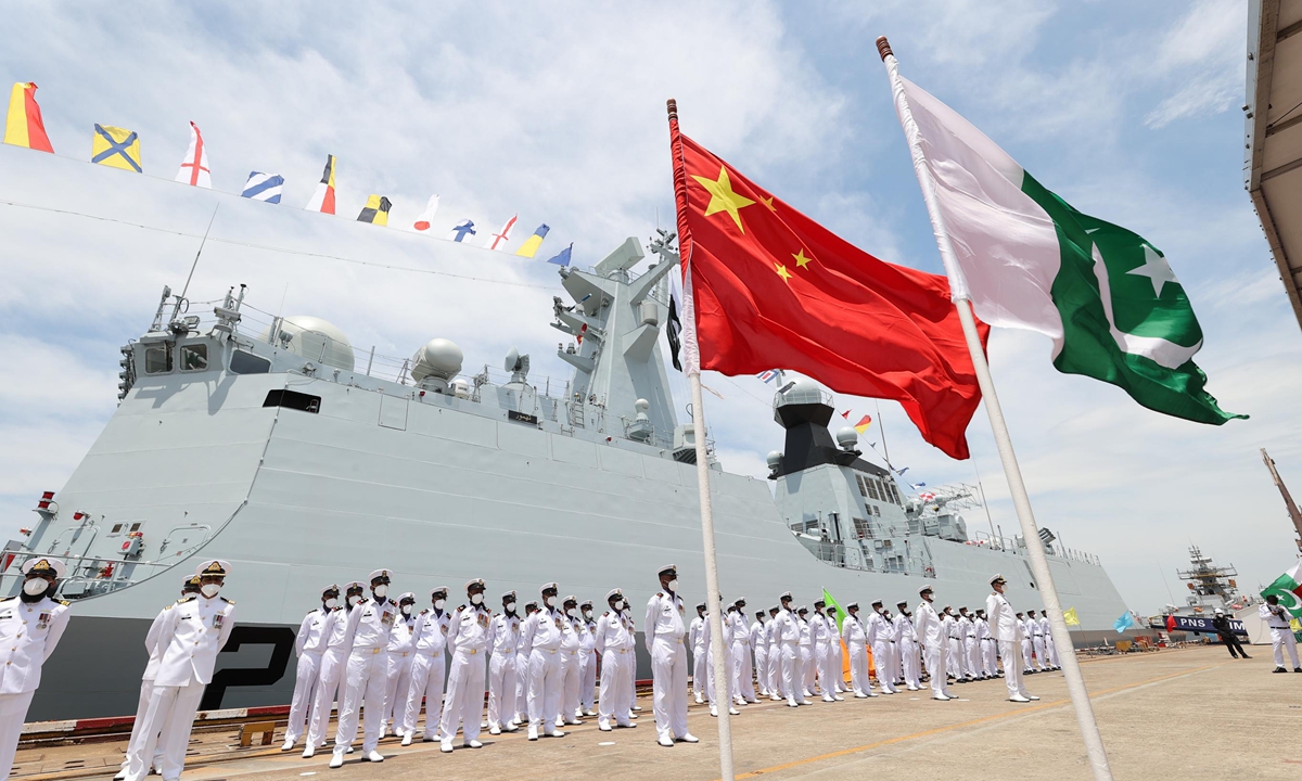 The PNS Taimur, the second of four Type 054A/P frigates China built for Pakistan, is commissioned at the Hudong-Zhonghua Shipyard in Shanghai on June 23, 2022. Photo: Courtesy of the Pakistan Navy 