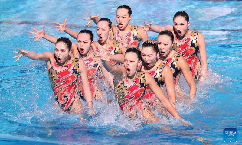 Team China perform during the Artistic Swimming Women's Team Technical Final of the 19th FINA World Championships in Budapest, Hungary on June 21, 2022.(Photo: Xinhua)