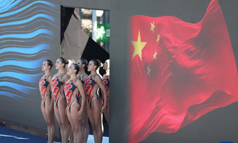 Team China perform during the Artistic Swimming Women's Team Technical Final of the 19th FINA World Championships in Budapest, Hungary on June 21, 2022.(Photo: Xinhua)