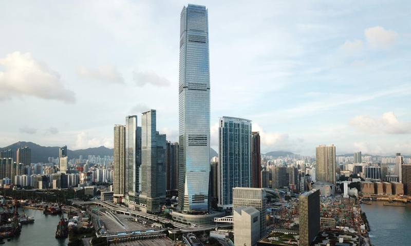 Aerial photo taken on May 29, 2022 shows a view of the International Commerce Centre (ICC) in south China's Hong Kong. This year marks the 25th anniversary of Hong Kong's return to the motherland.(Photo: Xinhua)