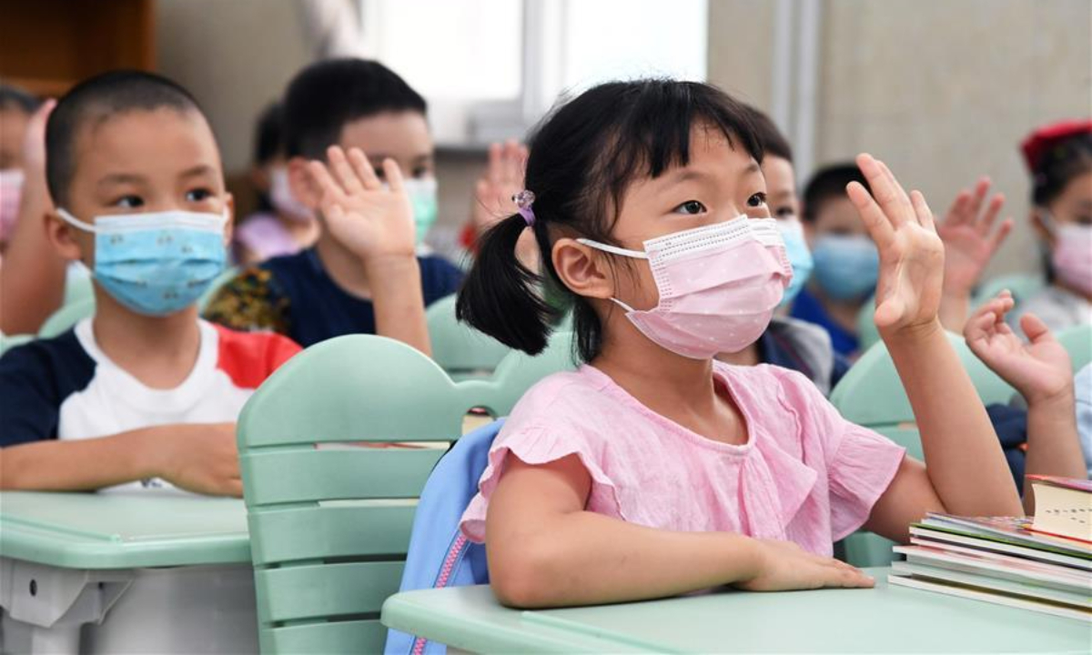 First graders have class at Taipinglu Primary School in Haidian District, Beijing, capital of China, Aug 29, 2020. (Photo: Xinhua)