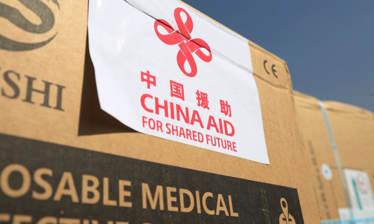 Photo taken on Oct 8, 2020 shows anti-epidemic supplies from China during the handover ceremony at Hamid Karzia International Airport in Kabul, capital of Afghanistan. Photo:Xinhua