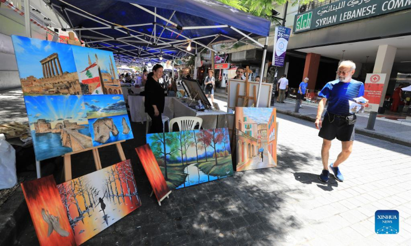 A painting booth is seen at the Life Beat Festival at the Hamra street in Beirut, Lebanon, June 26, 2022. (Xinhua/Liu Zongya)