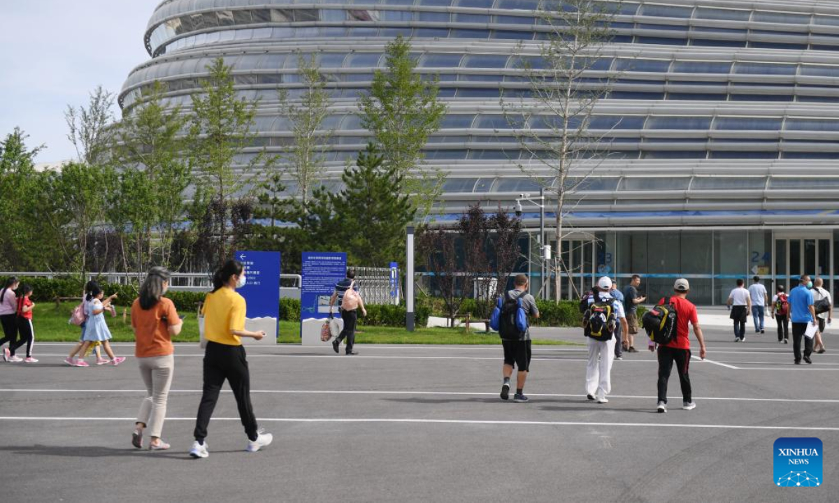 Photo taken on July 9, 2022 shows the National Speed Skating Oval in Beijing, capital of China, July 9, 2022. The National Speed Skating Oval, also known as the Ice Ribbon, opened to the public on Saturday. Photo:Xinhua