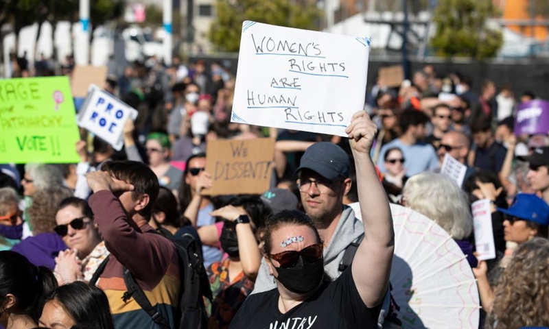 Demonstrators protest against the Supreme Court's overturning of the Roe vs. Wade abortion-rights ruling in San Francisco, California, the United States, on June 24, 2022.Photo:Xinhua