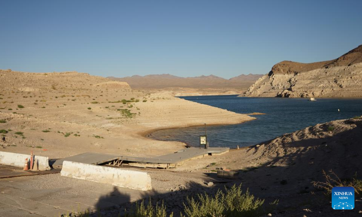 Photo taken on July 5, 2022 shows a view of the shrinking Lake Mead near Echo Bay in Nevada, the United States. Photo:Xinhua