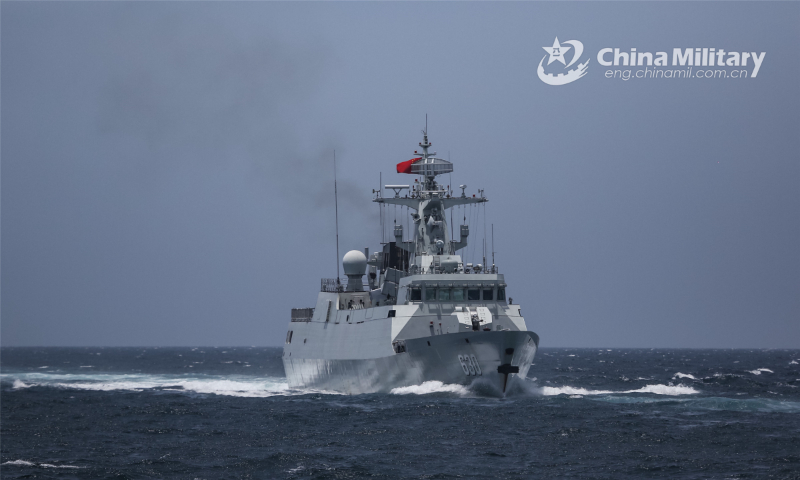 A frigate attached to a flotilla with the navy under PLA Southern Theater Command steams in full speed during a combat training exercise aimed at enhancing coordination on June 13, 2022. (eng.chinamil.com.cn/Photo by Zhang Bin)
