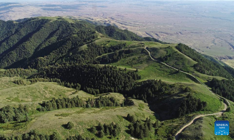 Aerial photo taken on June 23, 2022 shows a view of Luoshan Mountain in Wuzhong City, northwest China's Ningxia Hui Autonomous Region. (Xinhua/Wang Peng)