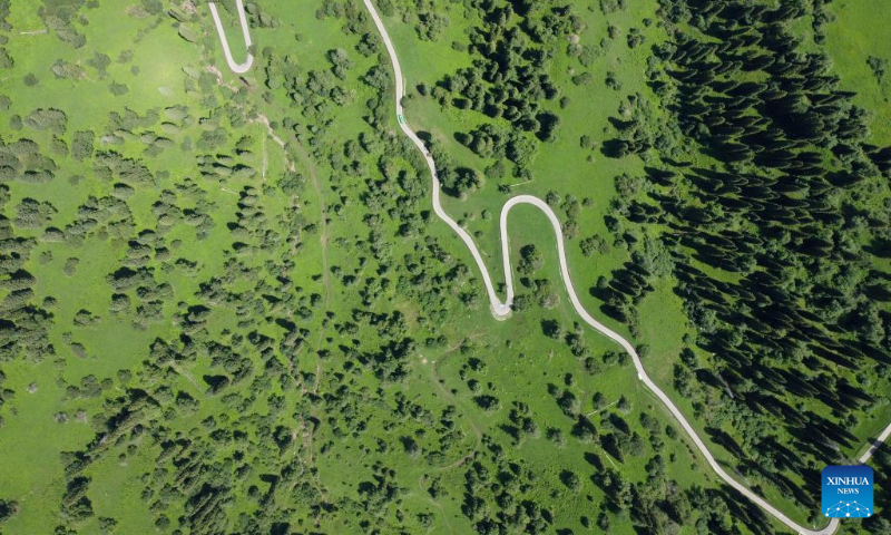 Aerial photo taken on June 28, 2022 shows a view of Narat scenic spot in Xinyuan County, northwest China's Xinjiang Uygur Autonomous Region. (Xinhua/Hao Jianwei)
