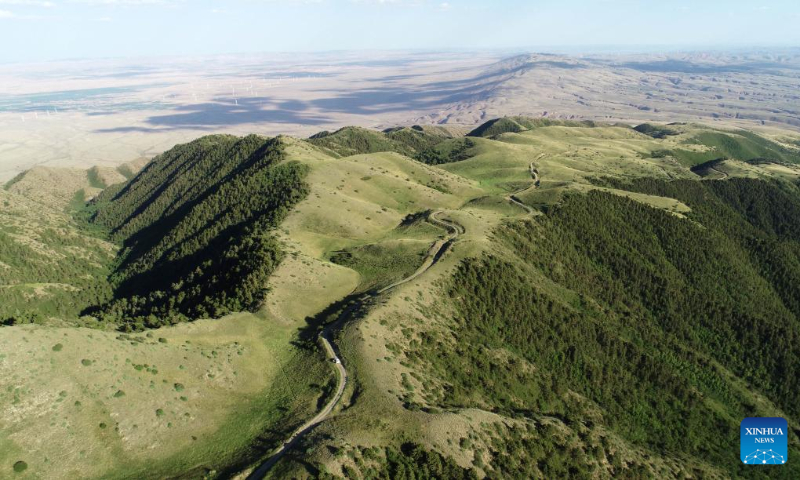 Aerial photo taken on June 23, 2022 shows a view of Luoshan Mountain in Wuzhong City, northwest China's Ningxia Hui Autonomous Region. (Xinhua/Wang Peng)