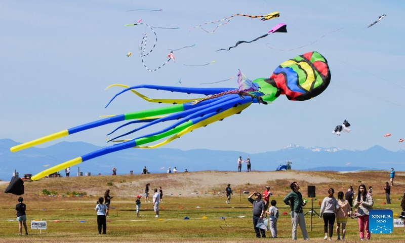 Kites are seen during the Pacific Rim Kite Festival at Garry Point Park in Richmond, British Columbia, Canada, on June 25, 2022.Photo:Xinhua