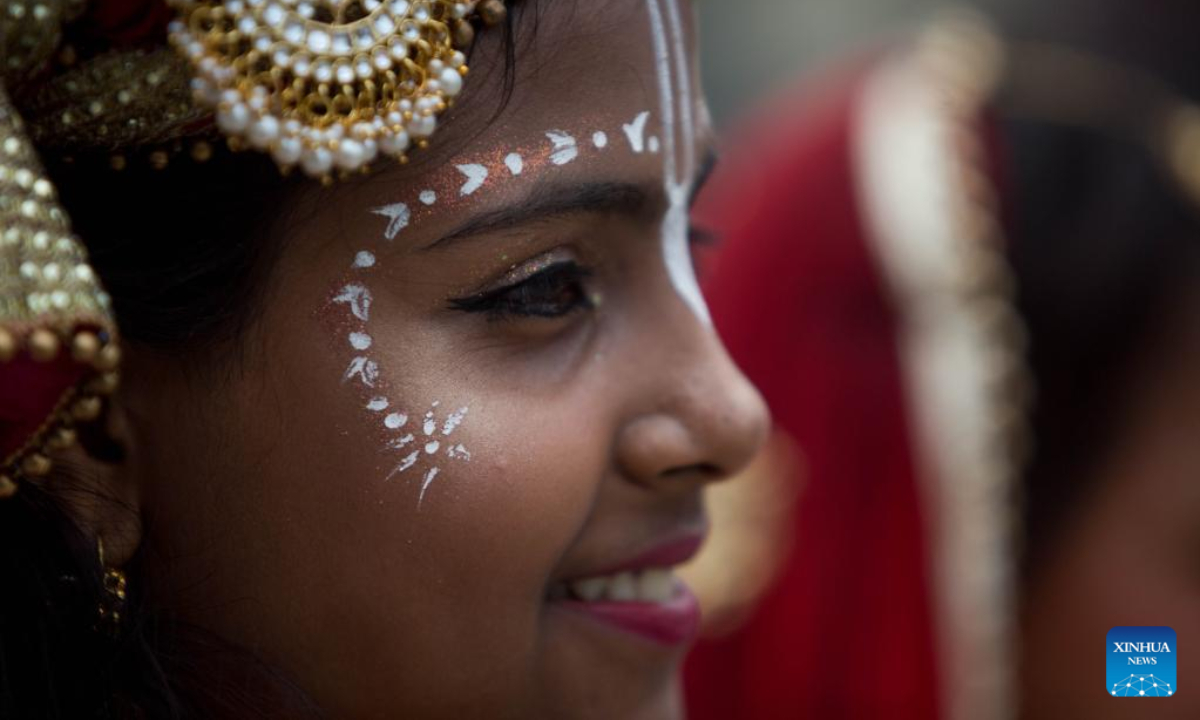 Devotees celebrate the Rath Yatra festival in Kathmandu, Nepal, July 1, 2022. Photo:Xinhua