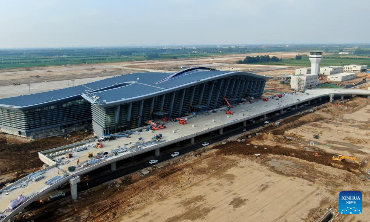 Aerial photo taken on July 1, 2022 shows the construction site of Da'an Airport in Jining, east China's Shandong Province. Photo:Xinhua