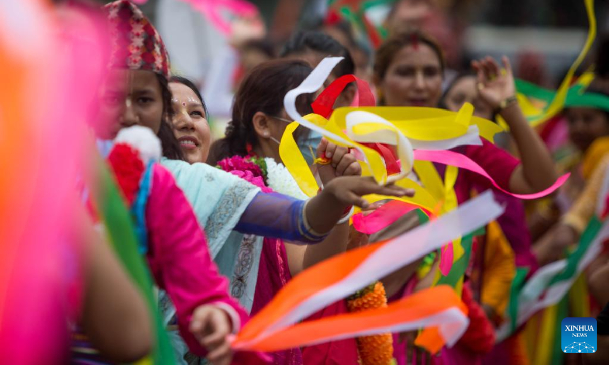 Devotees celebrate the Rath Yatra festival in Kathmandu, Nepal, July 1, 2022. Photo:Xinhua