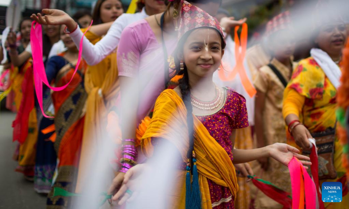 Devotees celebrate the Rath Yatra festival in Kathmandu, Nepal, July 1, 2022. Photo:Xinhua