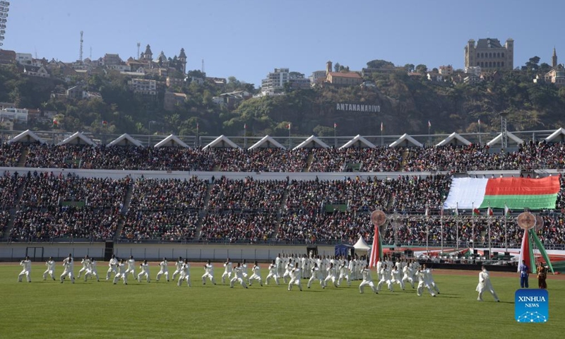 Members of the Malagasy army demonstrate martial arts during a celebration marking the 62nd anniversary of Madagascar's independence in Antananarivo, capital of Madagascar, on June 26, 2022.Photo:Xinhua