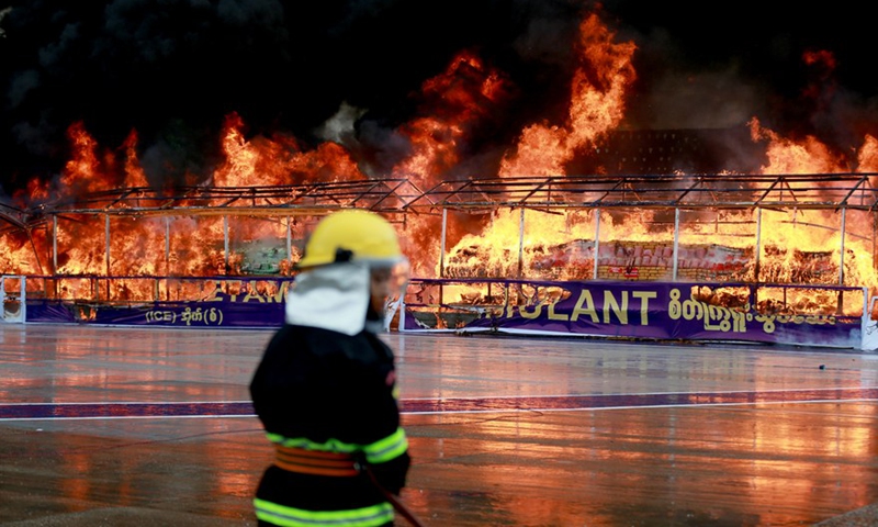 Seized drugs are burnt in Yangon, Myanmar, June 26, 2022.Photo:Xinhua