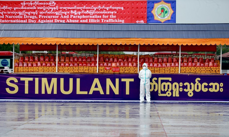 Seized drugs are to be burnt in Yangon, Myanmar, June 26, 2022.Photo:Xinhua