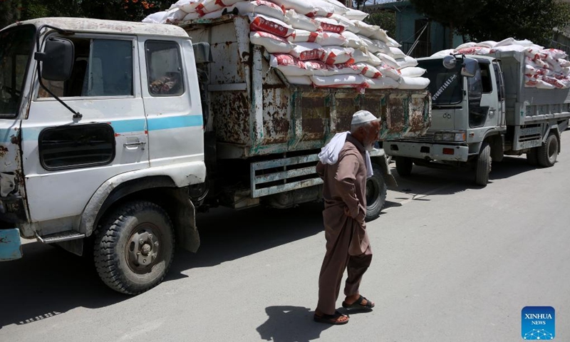 Photo taken on June 26, 2022 shows food aid donated by a Chinese firm in Khost province, Afghanistan. The first batch of food aid donated by a Chinese firm has reached the earthquake-hit region in eastern Afghanistan, an Afghan disaster management official said on Monday.(Photo: Xinhua)