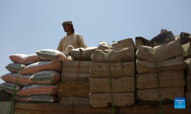 Photo taken on June 26, 2022 shows food aid donated by a Chinese firm in Khost province, Afghanistan. The first batch of food aid donated by a Chinese firm has reached the earthquake-hit region in eastern Afghanistan, an Afghan disaster management official said on Monday.(Photo: Xinhua)