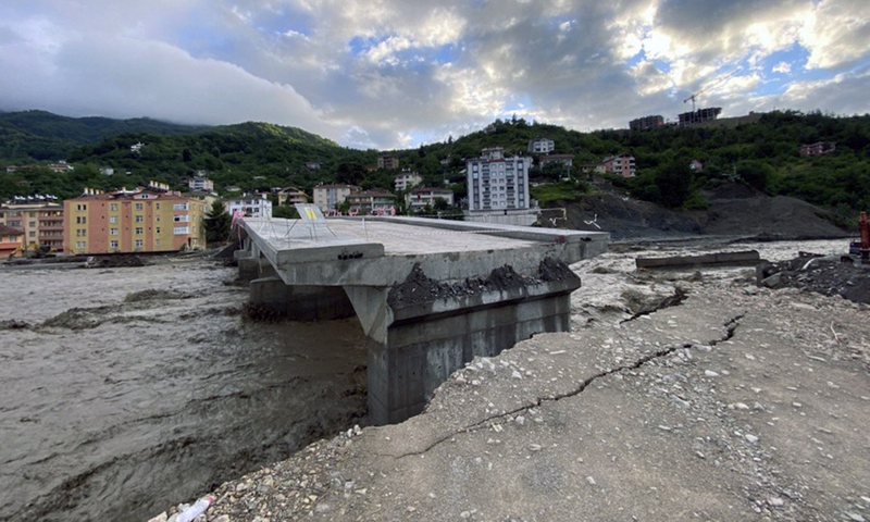 Floods after heavy rains in Bozkurt district of Kastamonu, Turkey, on June 27, 2022.(Photo: Xinhua)