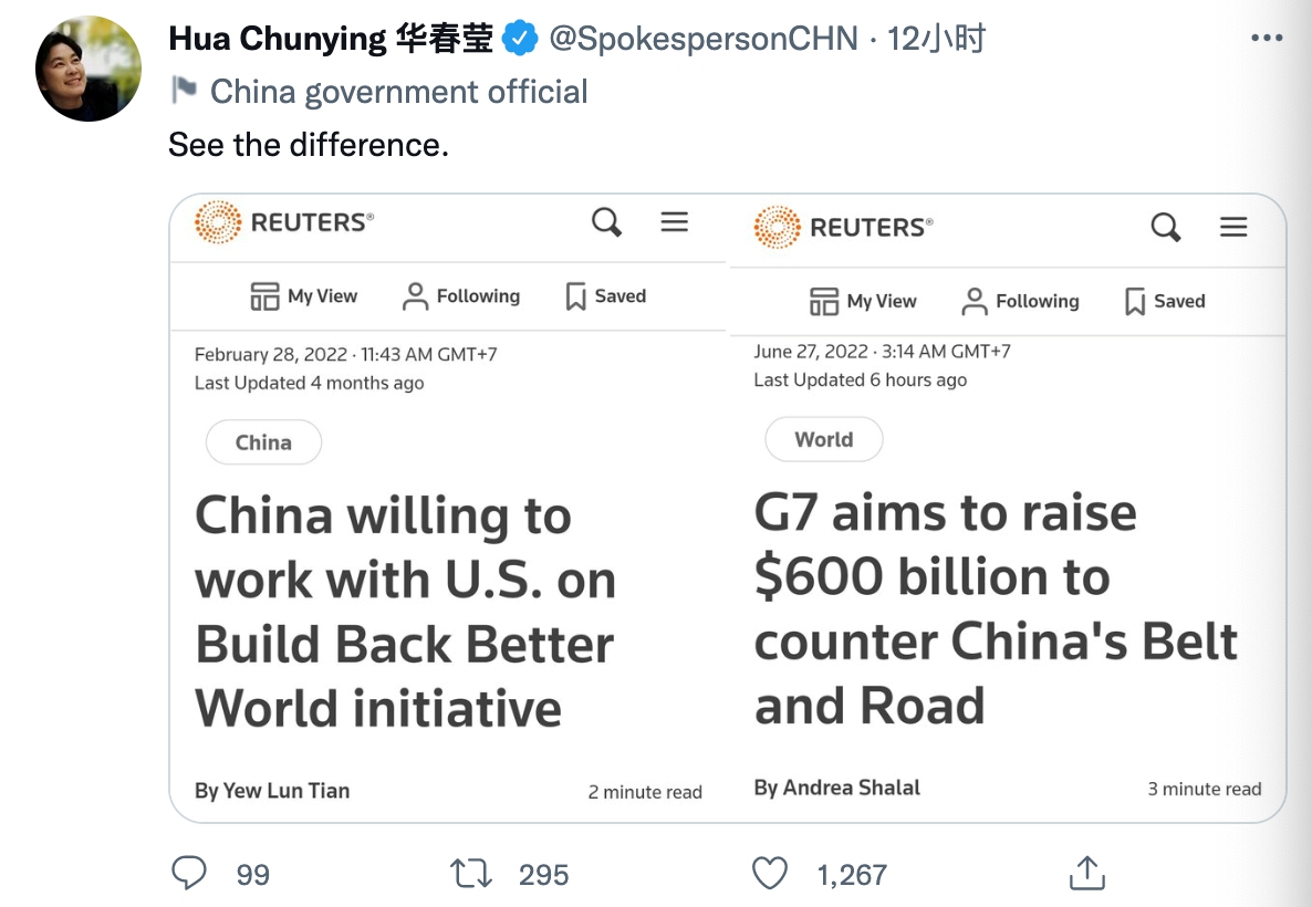 Screenshot from Hua Chunying's Twitter account