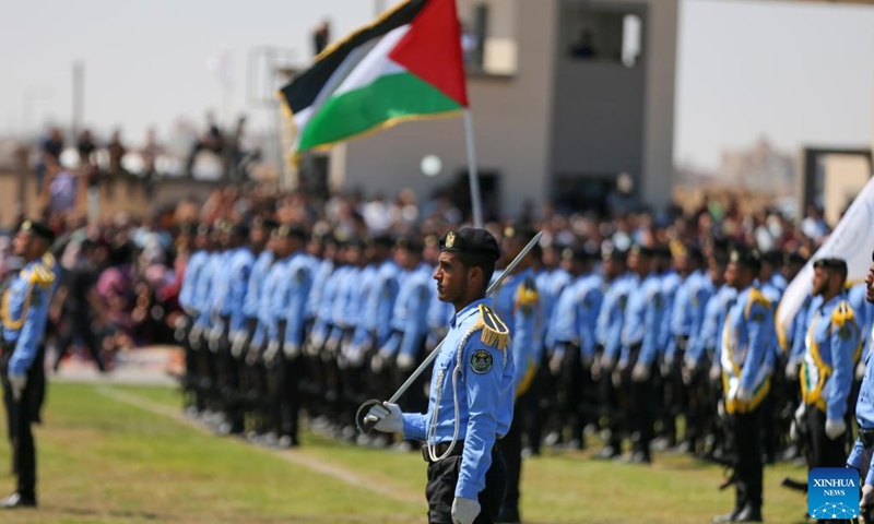 Members of the Palestinian Hamas security forces take part in a military graduation ceremony in the southern Gaza Strip city of Khan Younis, on June 30, 2022.(Photo: Xinhua)