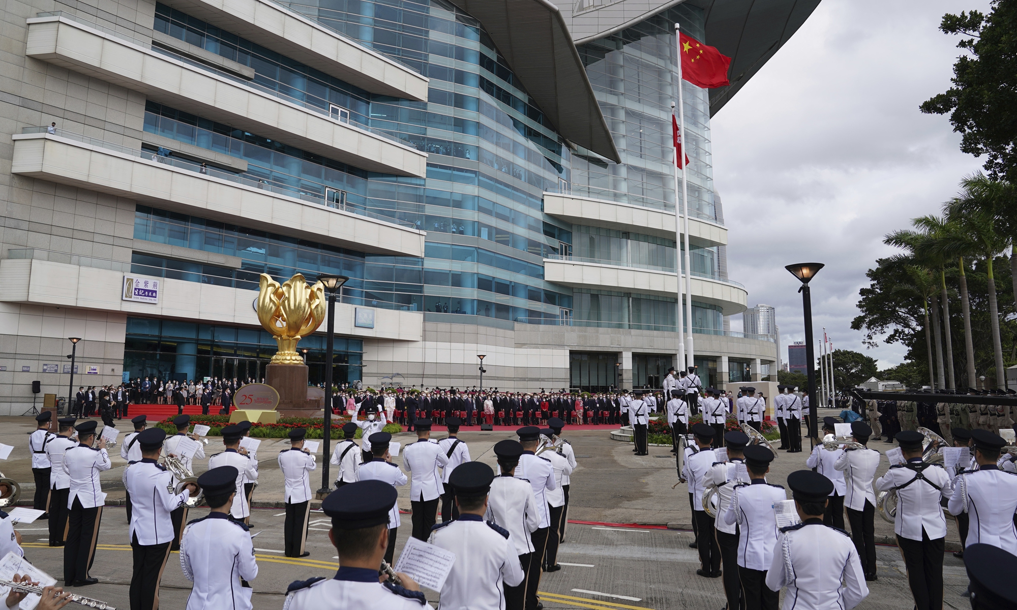 A flag raising ceremony is held at the Golden Bauhinia Square in Hong Kong Special Administrative Region on July 1, 2022 to mark the 25th anniversary of the city's return to the motherland. Photo: VCG