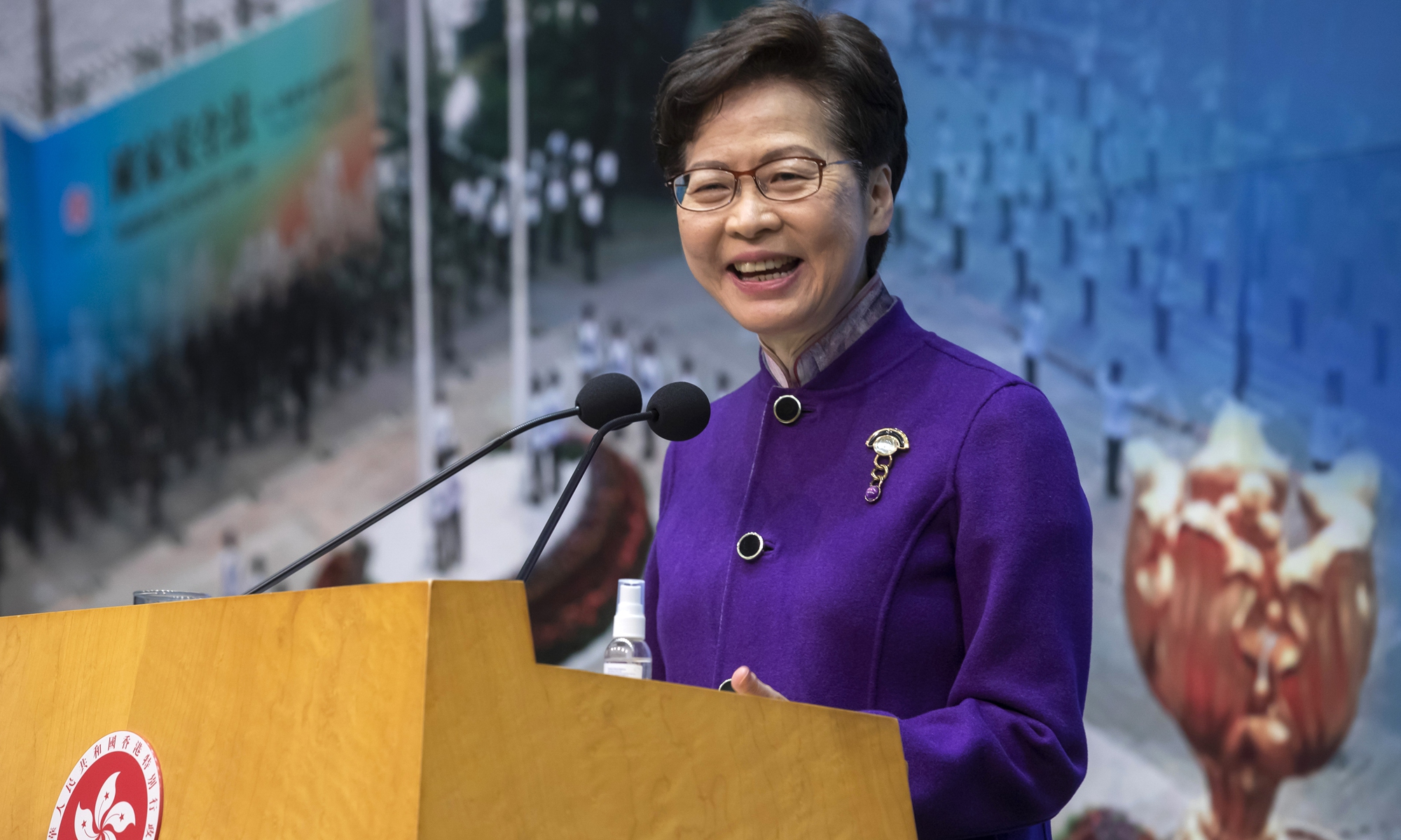 Carrie Lam, Hong Kong's 5th term chief executive, speaks during a news conference in Hong Kong on December 20, 2021. All 90 members of the seventh-term Legislative Council of China's Hong Kong Special Administrative Region have been elected as shown by the voting results that came out on that day. Photo: VCG