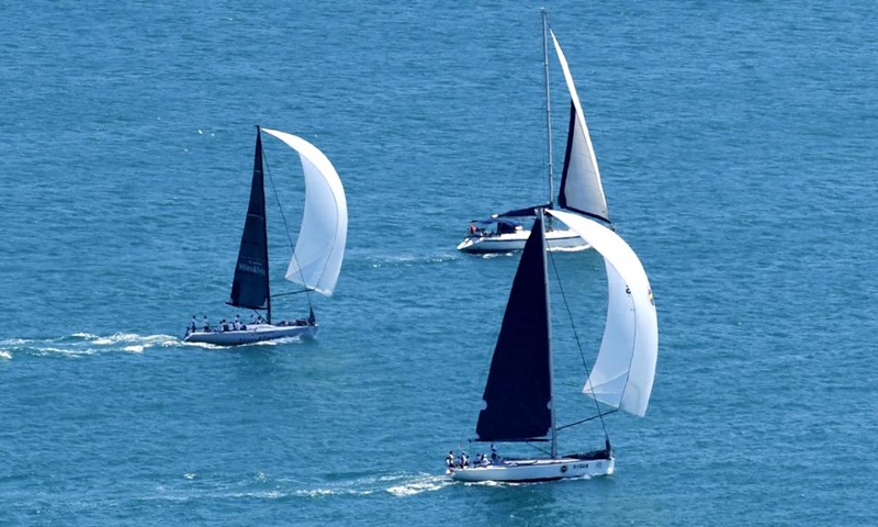 Sailboats race celebrating Cabotage Day in the Bosphorus Strait off Istanbul, Turkey, on July 2, 2022.Photo:Xinhua
