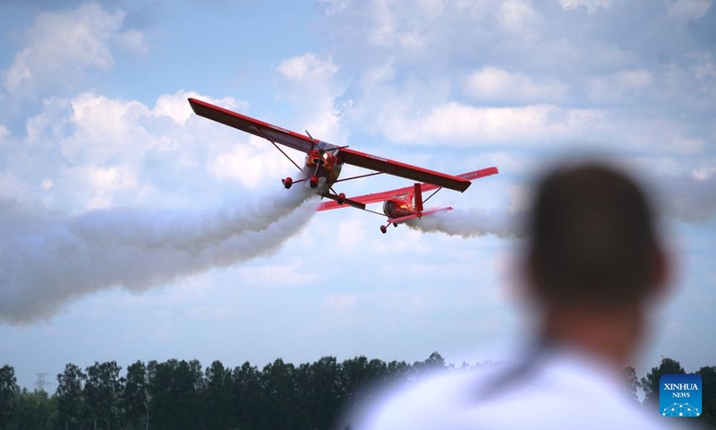 Aeroprakt aircraft perform during an acrobatic display at the Fly in Limbazi air show in Limbazi, Latvia, on July 2, 2022.Photo:Xinhua