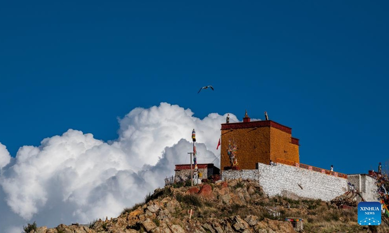 Aerial photo taken on July 2, 2022 shows the Rutok Temple near the Yamdrok Lake in Nagarze County of Shannan City, southwest China's Xizang Autonomous Region.Photo:Xinhua