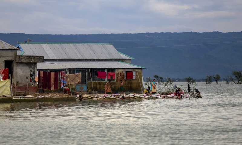 Photo taken on July 3, 2022 shows a flooded area in Sunamganj, Bangladesh.(Photo: Xinhua)