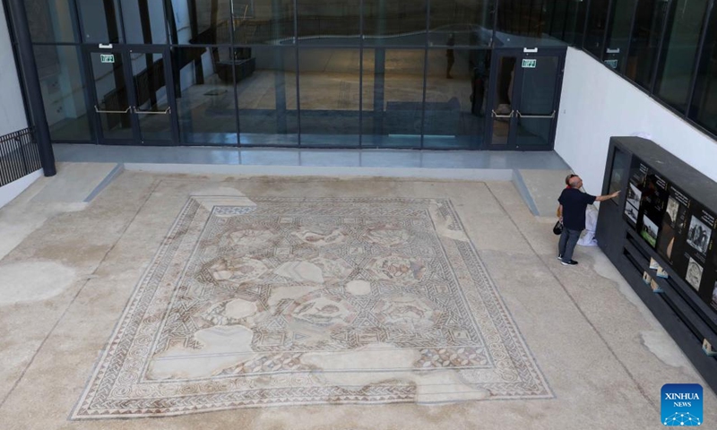 People view the Lod mosaic at the Lod Mosaic Archaeological Center in Lod, a city east of Tel Aviv in central Israel, July 4, 2022. The Lod Mosaic Archaeological Center was built to exhibit the unique mosaics dating from the Roman period.(Photo: Xinhua)