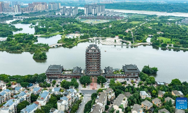 Aerial photo taken on June 23, 2022 shows a city view of Meishan, southwest China's Sichuan Province.(Photo: Xinhua)