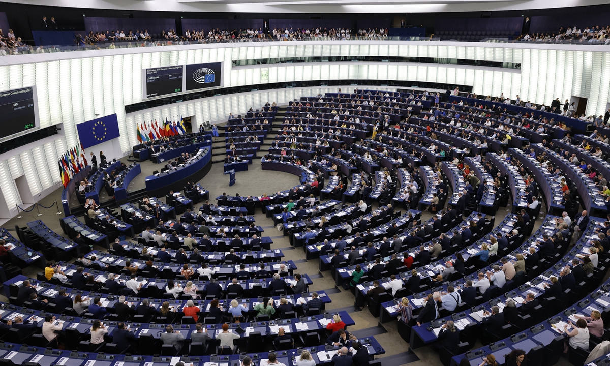 European lawmakers gather to vote at the European Parliament on July 6, 2022 in Strasbourg, France. The EU's parliament on July 7 overwhelmingly condemned the end of constitutional protections for abortions in the US. Photo: VCG
