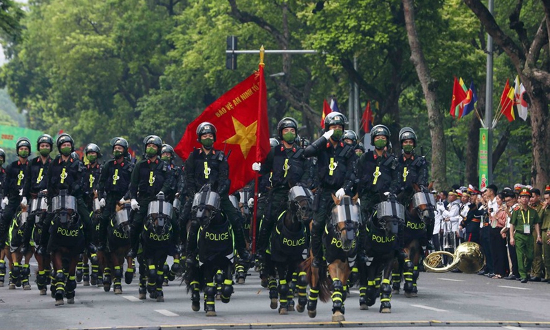 The Vietnamese mounted police force parade before the opening ceremony of the ASEAN Plus 2022 Police Music Festival in Hanoi, Vietnam, on July 9, 2022.Photo:Xinhua