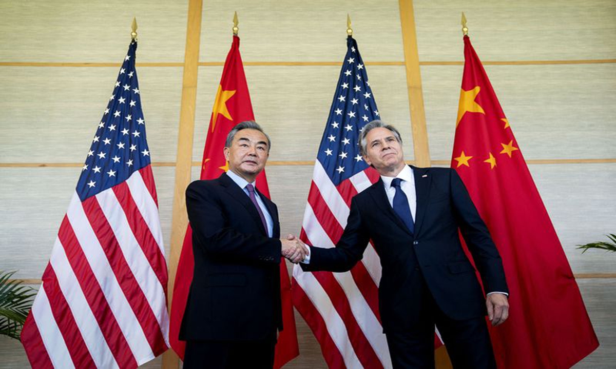 Chinese State Councilor and Foreign Minister Wang Yi with US Secretary of State Antony Blinken in Bali on July 9. Source: AFP 