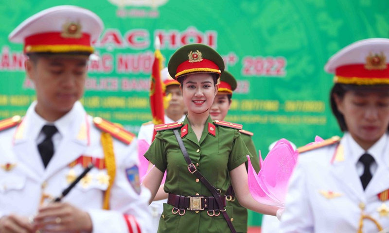 The Vietnamese police music troupe performs during the opening ceremony of the ASEAN Plus 2022 Police Music Festival in Hanoi, Vietnam, on July 9, 2022.Photo:Xinhua