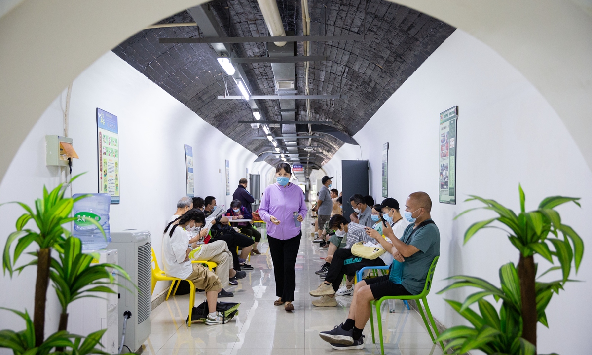 As temperatures in Nanjing in East China's Jiangsu Province rise to 40 C and above, the city opens underground civil air-raid shelters for residents to cool down for free on July 12, 2022. Temperatures inside those 