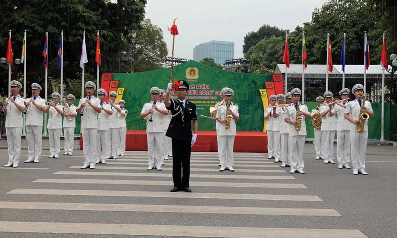 The Chinese police music troupe performs during the opening ceremony of the ASEAN Plus 2022 Police Music Festival in Hanoi, Vietnam, on July 9, 2022.Photo:Xinhua