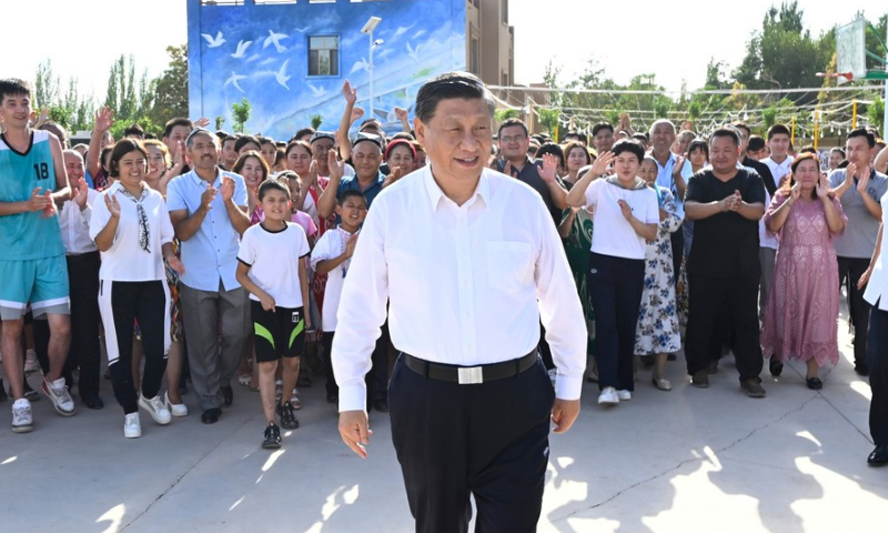 Chinese President Xi Jinping, also general secretary of the Communist Party of China Central Committee and chairman of the Central Military Commission, inspects a local village in Turpan, northwest China's Xinjiang Uygur Autonomous Region, July 14, 2022. Xi made an inspection tour in Xinjiang from Tuesday to Friday. Photo: Xinhua